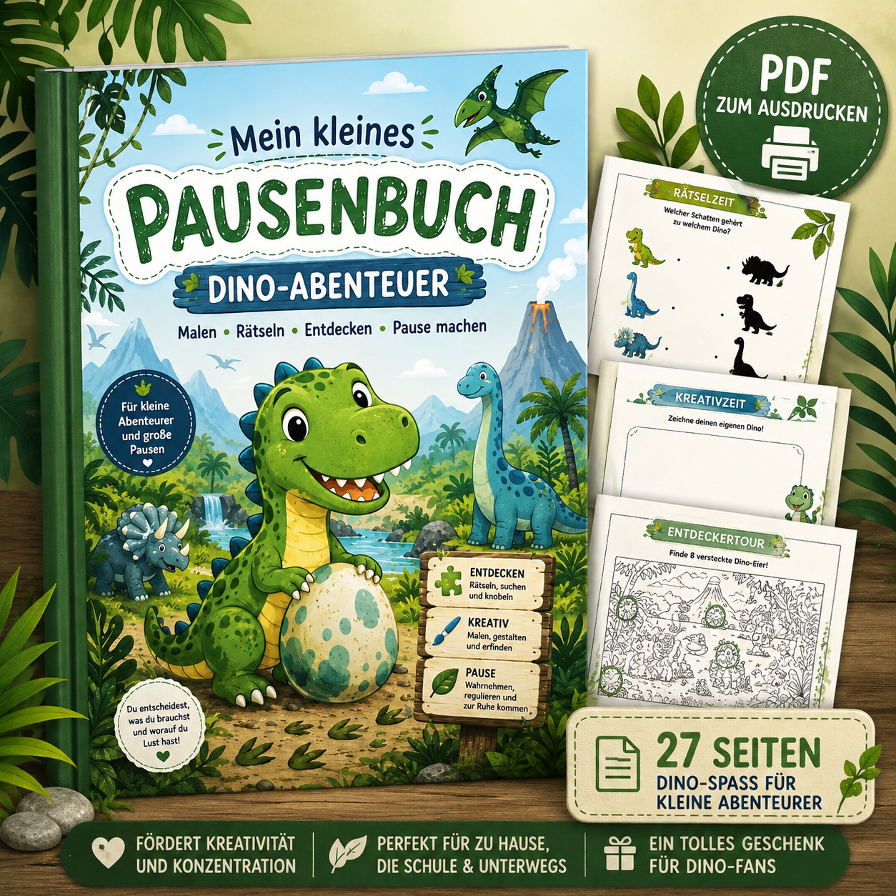 Mein Dino-Abenteuer 🦖 – Aktivitätsbuch für kleine Dino-Entdecker | PDF zum Ausdrucken
