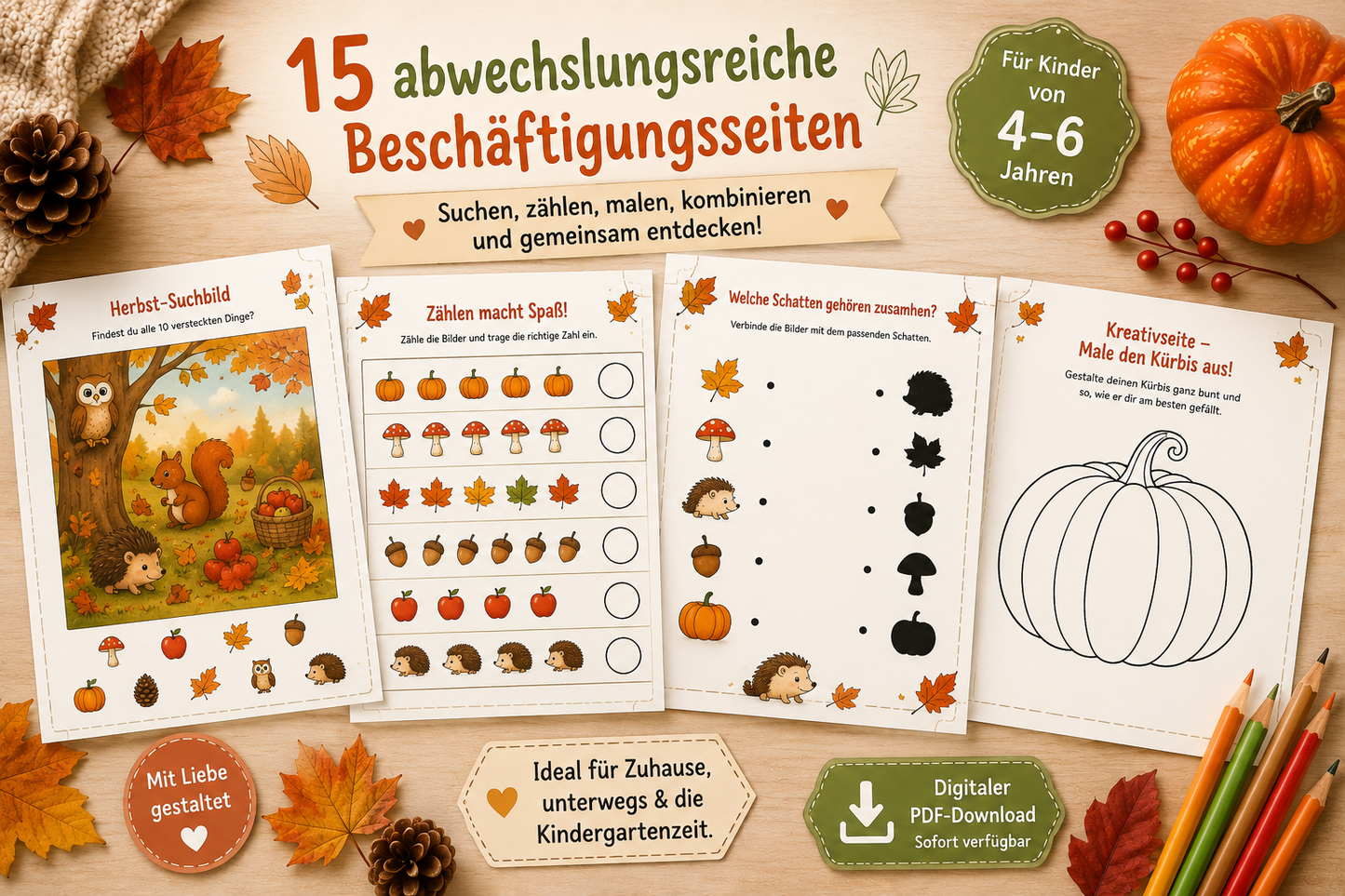 Mein kleiner Herbst-Rätselspaß | Beschäftigungsheft 4–6 Jahre
